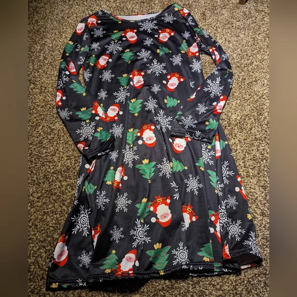 no brand | Dresses | Black Nylon Stretch Santa Christmas Theme L Womens  Dress | Poshmark
